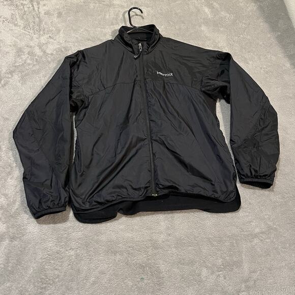 Marmot Lightweight Windbreaker Jacket Mens Large Black Full Zip Lined Vented - Picture 1 of 10